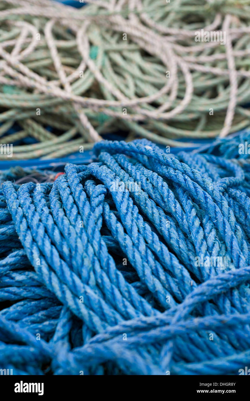 Close-up of pile of blue and white rope Stock Photo