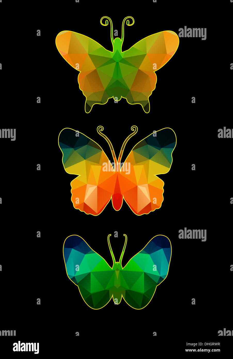 Butterfly of polygons on a black background Stock Photo - Alamy