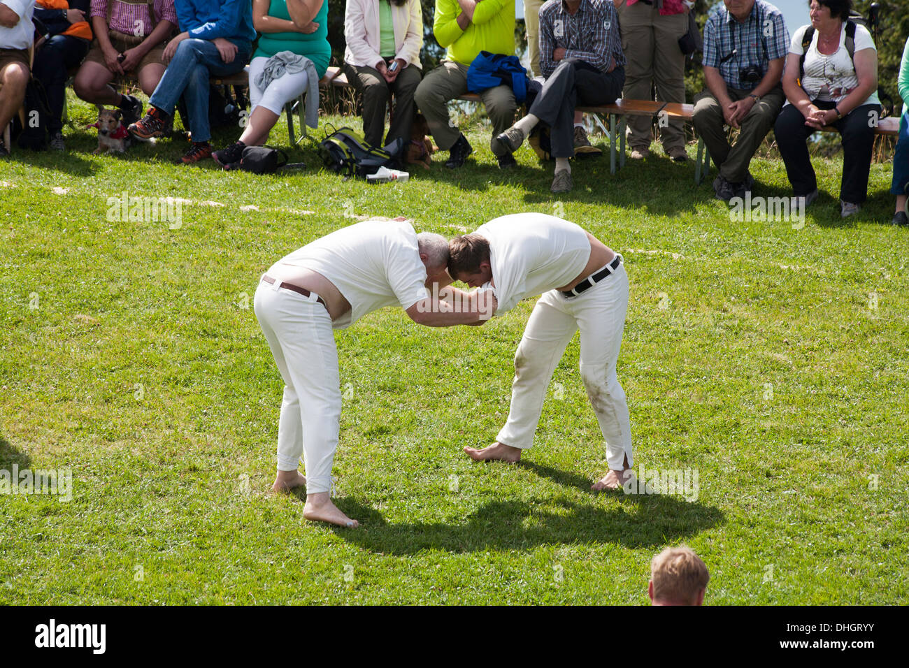 Wrestling competition The Schmittenhohe Mountain Festival Zell am See Pinzgau Salzburgerland Austria Stock Photo