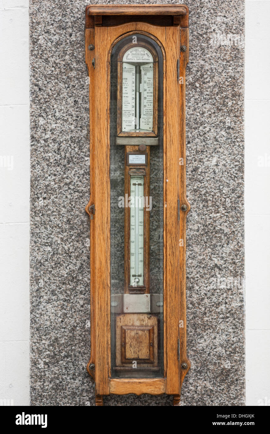 Antique wooden barometer Stock Photo