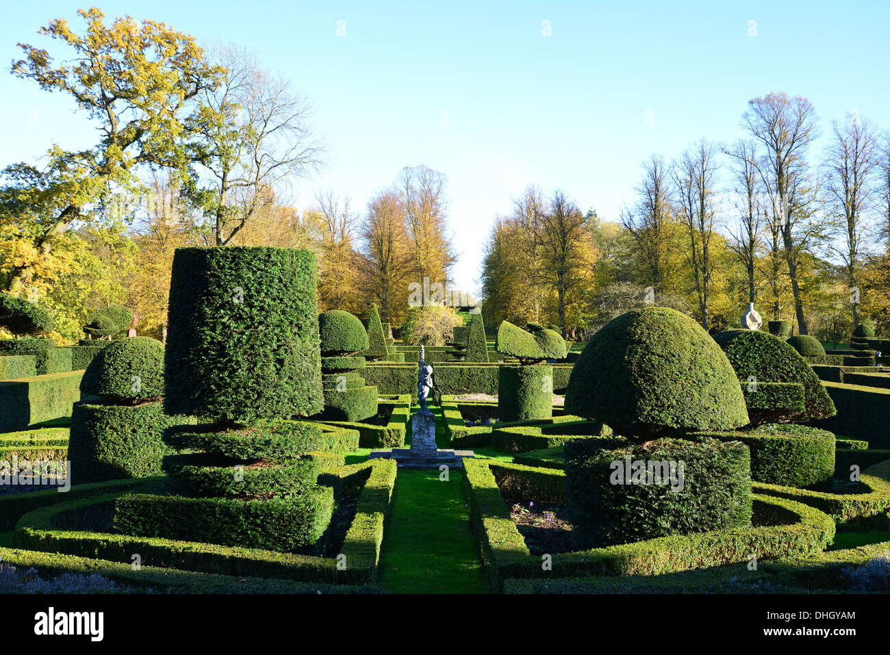 Historic walled garden in autumn at 15th century Great Fosters Hotel, Stroude Road, Egham, Surrey, England, United Kingdom Stock Photo