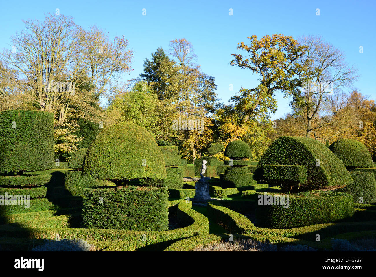 Historic walled garden in autumn at 15th century Great Fosters Hotel, Stroude Road, Egham, Surrey, England, United Kingdom Stock Photo