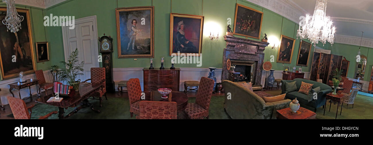 Panorama of the Green Room, Dunham Massey, NT property, Altrincham, Cheshire, England UK Stock Photo