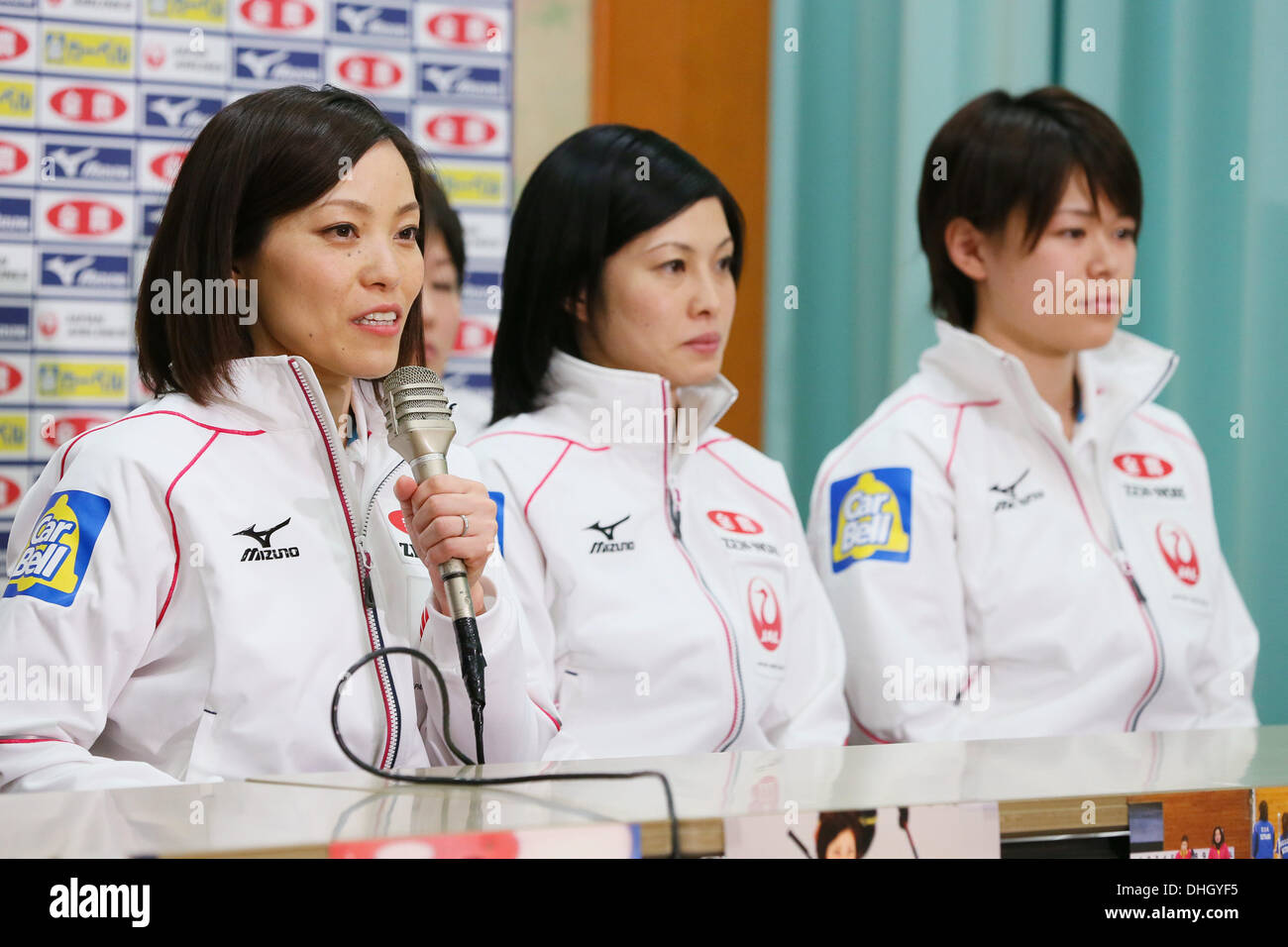 (L-R) Ayumi Ogasawara, Yumie Funayama, Kaho Onodera (JPN), NOVBEMBER 9, 2013 - Curling : Japanese Men's and Women's national Curling team attend the Press Conference in Tokyo, Japan, regarding the 2011 Pacific-Asia Curling Championships. © AFLO SPORT/Alamy Live News Stock Photo