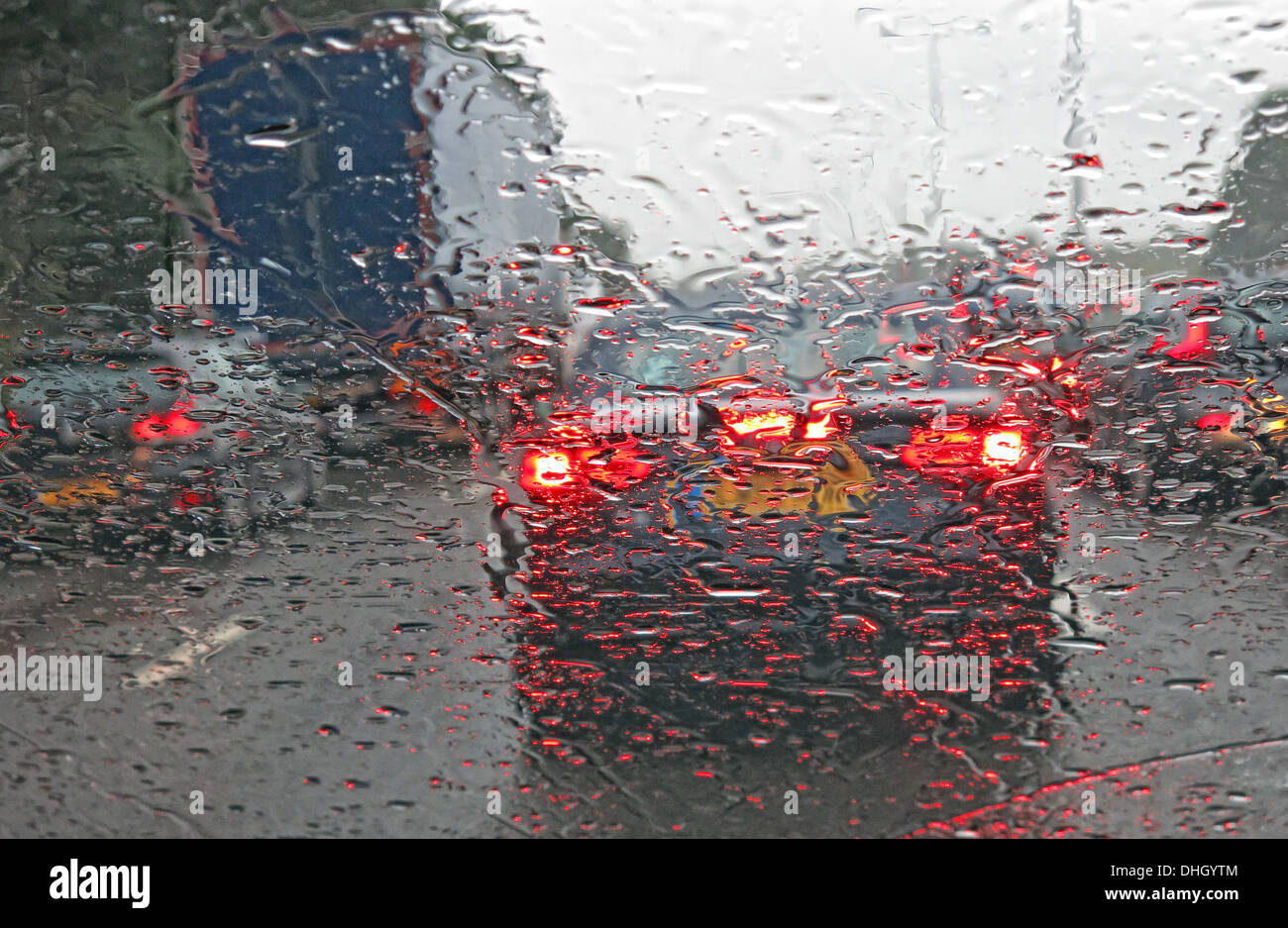 Cars on a Motorway Road in very wet weather M6 Cheshire Stock Photo