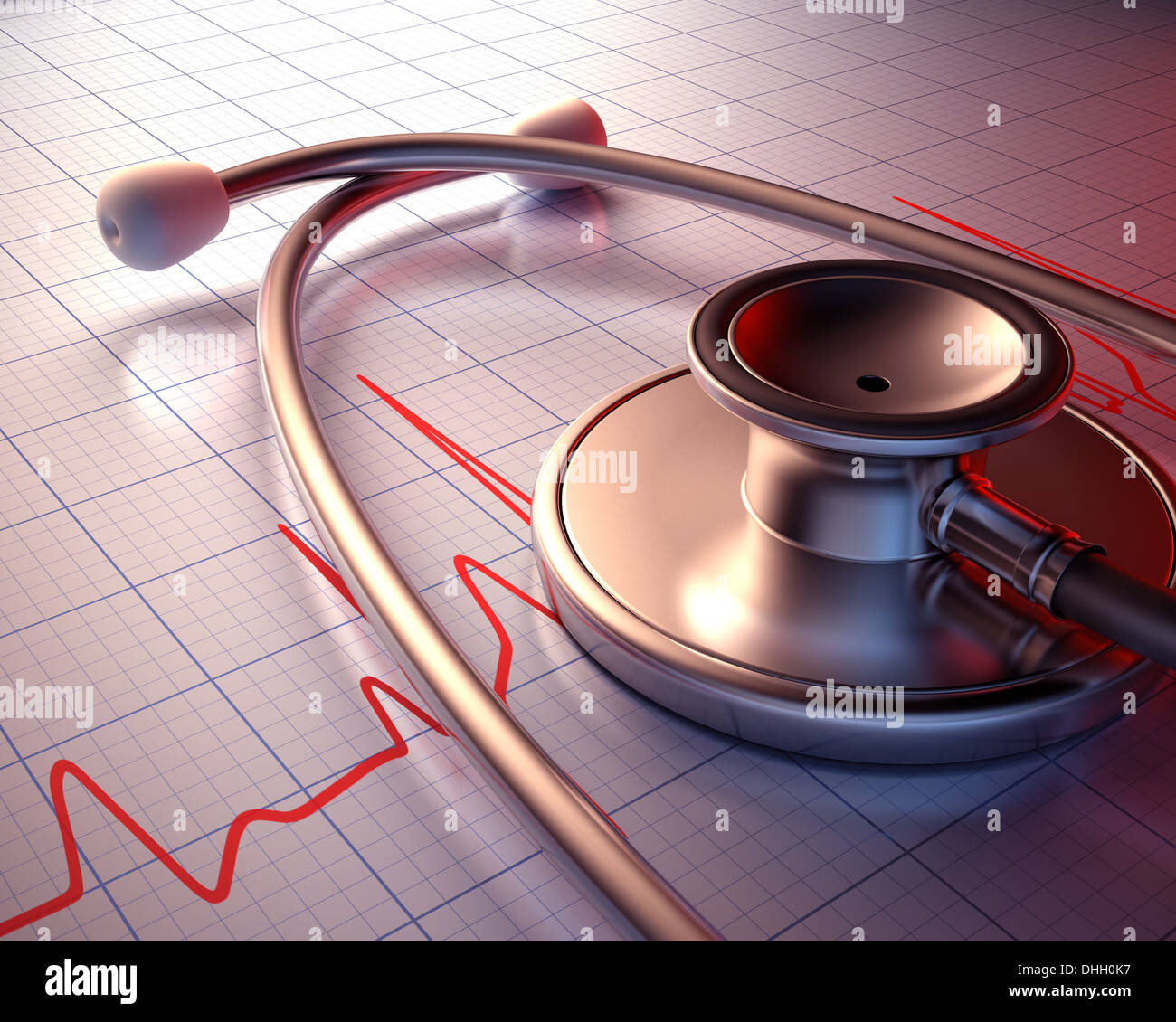 Stethoscope on a graph of the patient's heartbeat. Clipping path included. Stock Photo