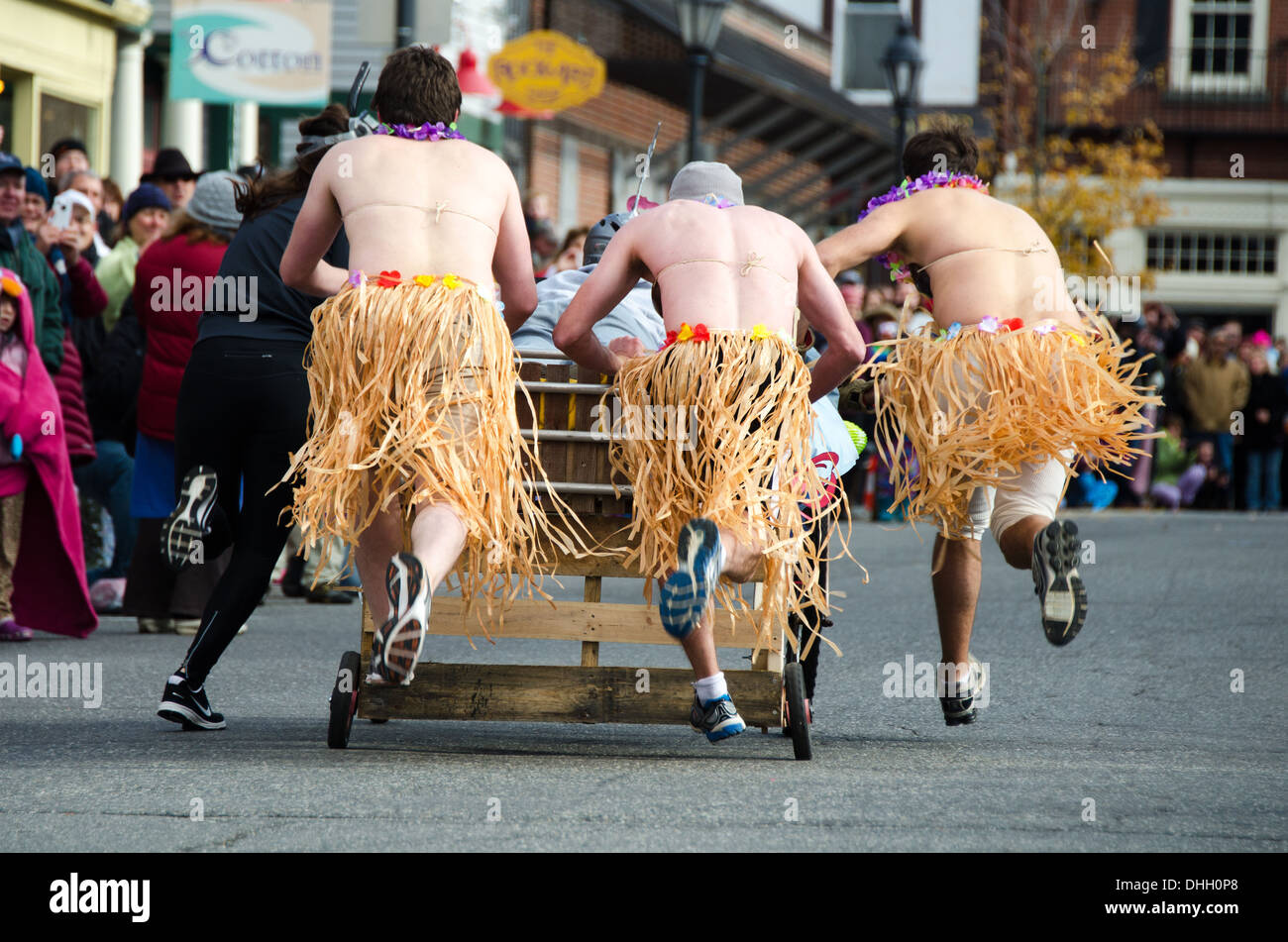 Rear view of racers in the annual Bed Races, Bar Harbor, Maine Stock ...