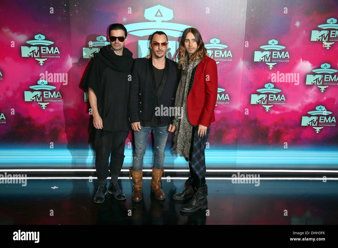 the Ziggo Dome, Amsterdam, the Netherlands. 10th Nov, 2013. Member of the US band 30 Seconds to Mars, (L-R) Tomislav Milicevic, Shannon Leto and Jared Leto arrive at the MTV Europe Music Awards 2013 ceremony in the Ziggo Dome, Amsterdam, the Netherlands, 10 November 2013. Photo: Hubert Boesl/dpa/Alamy Live News Stock Photo