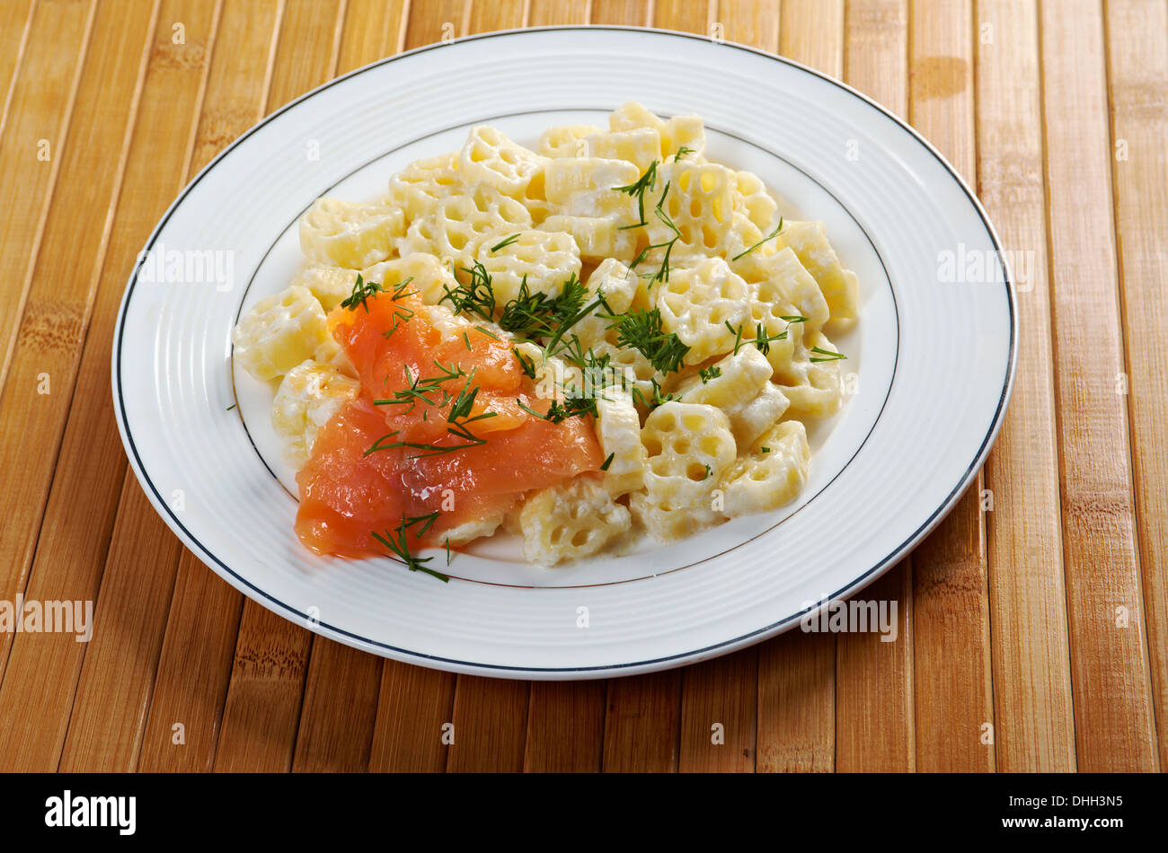 ruote pasta with cream sauce Stock Photo