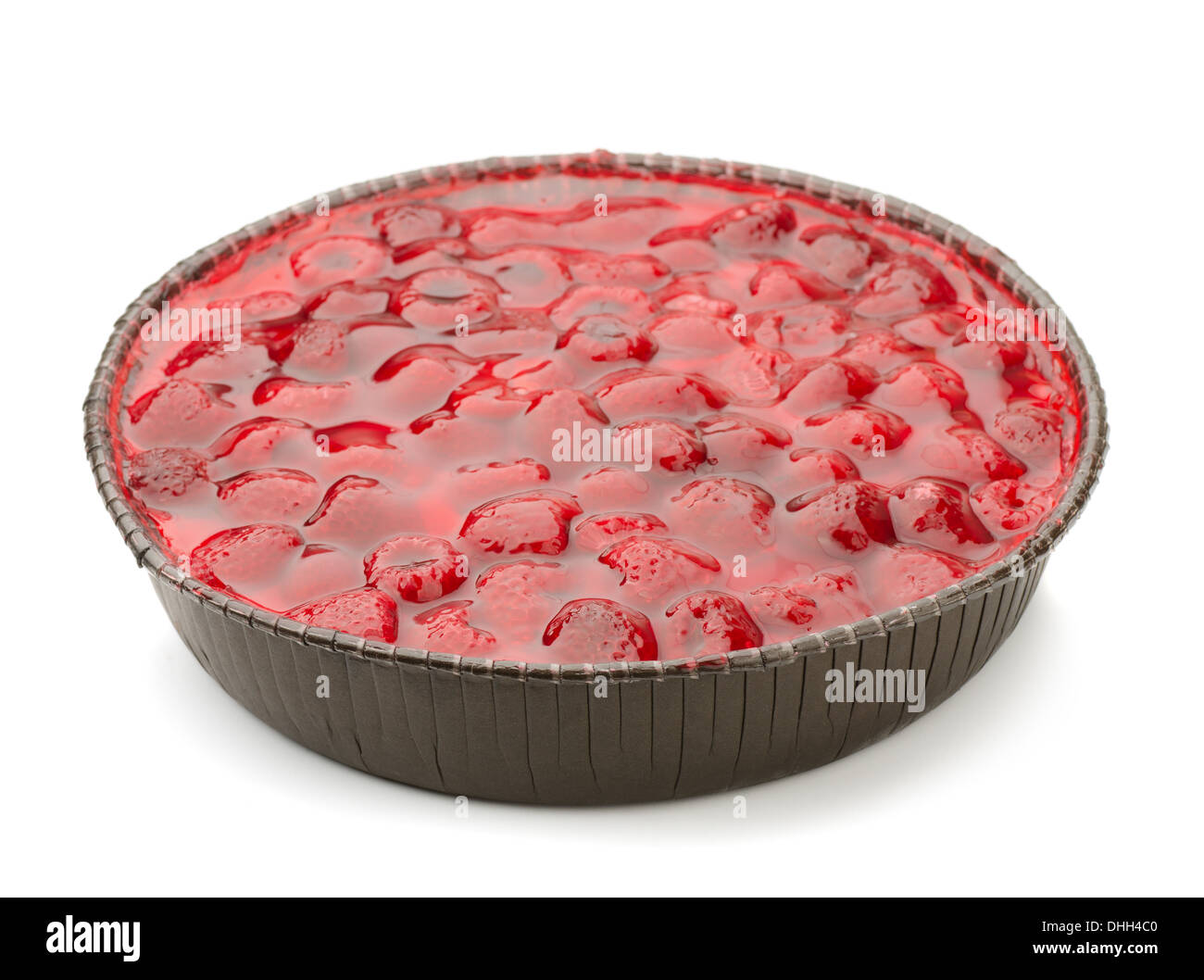 Fresh raspberry pie in paper tray isolated on white Stock Photo