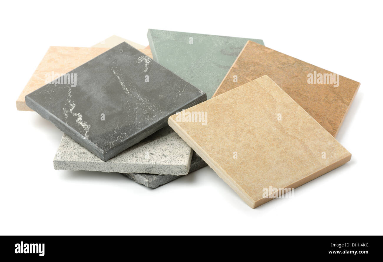 Stone tiles samples isolated on white Stock Photo