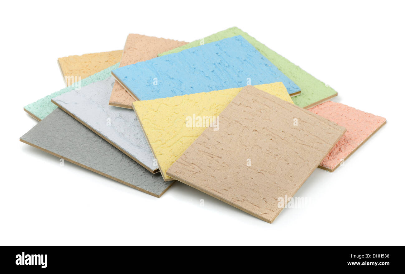 Color samples of decorative plasters isolated on white Stock Photo