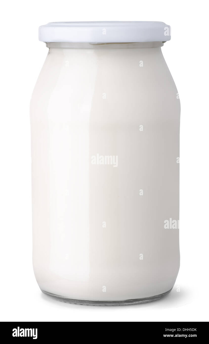Glass jar of milk cream isolated on white Stock Photo