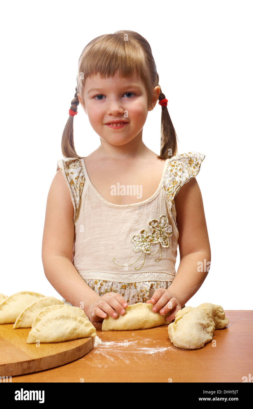 little girl kneading dough Stock Photo Alamy