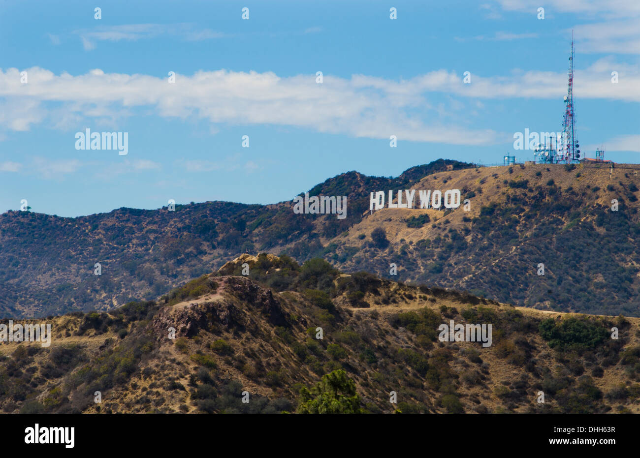 Los Angeles California CA with famous big HOLLYWOOD sign on hill Stock