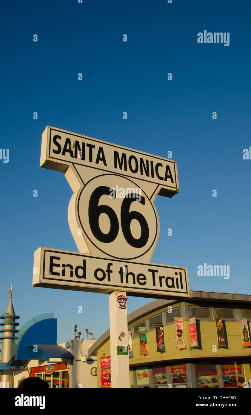 Santa Monica California Ca End Of Route 66 At Beach Famous Boardwalk And Pier With Tourists And Food And Rides Stock Photo Alamy