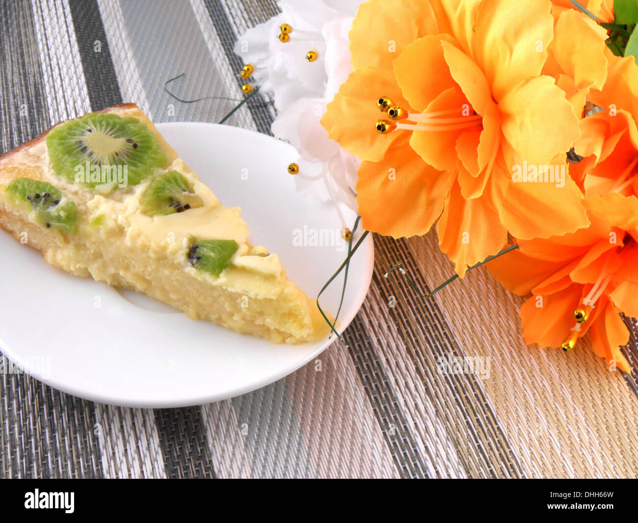 cake with fruits and flowers Stock Photo
