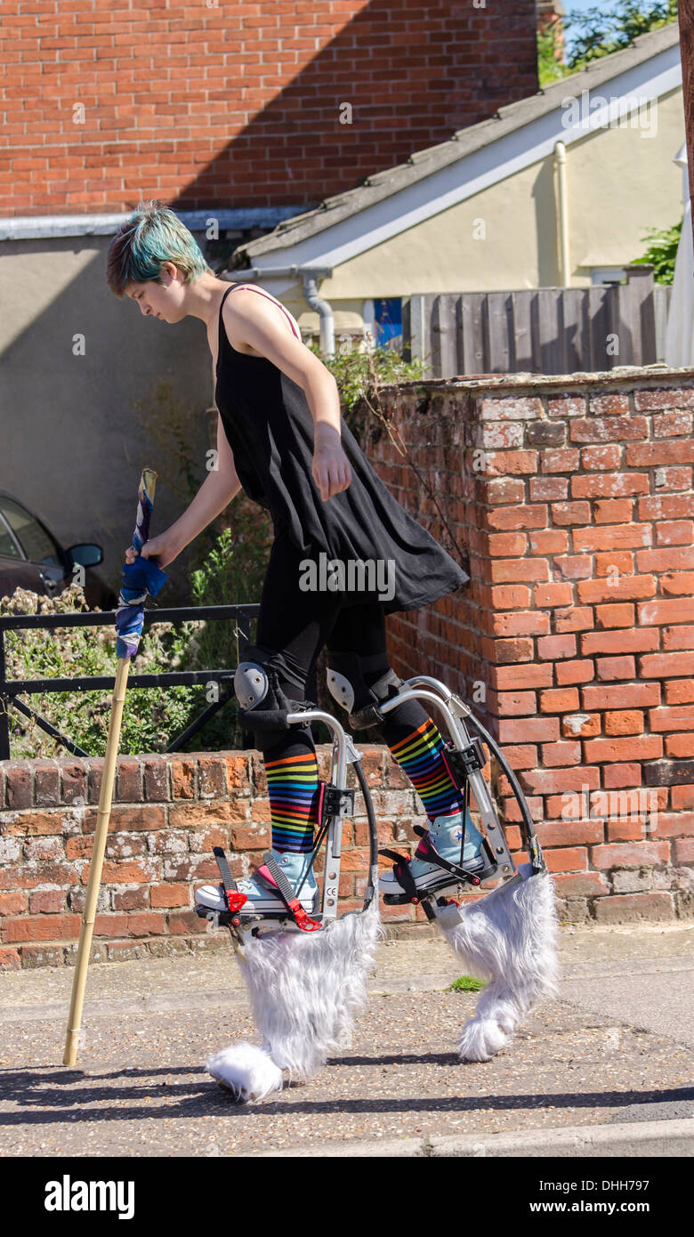 woman on jumping stilts Stock Photo Alamy