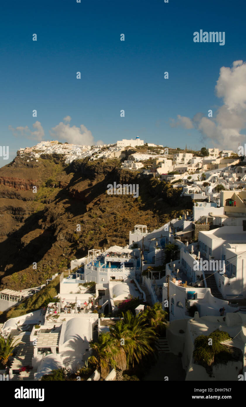 Greece Santorini Fira Cyclades white buildings and steep mountains Greek Islands beautiful peaceful place Stock Photo
