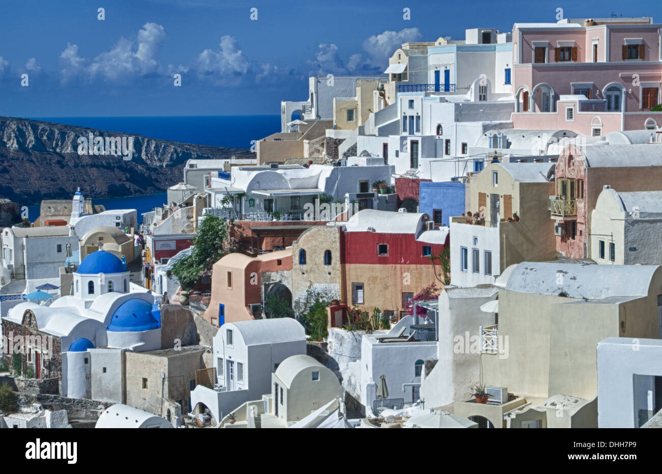 Greece Santorini Oia Cyclades white buildings and steep mountains Greek ...