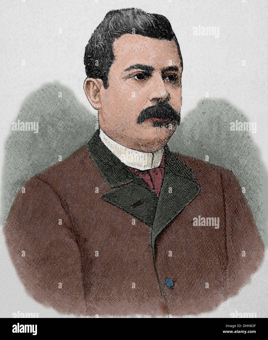 Juan Isidro Jimenes Pereyra (1846–1919), Dominican politician. President of the Dominican Republic. Portrait. Colored engraving. Stock Photo
