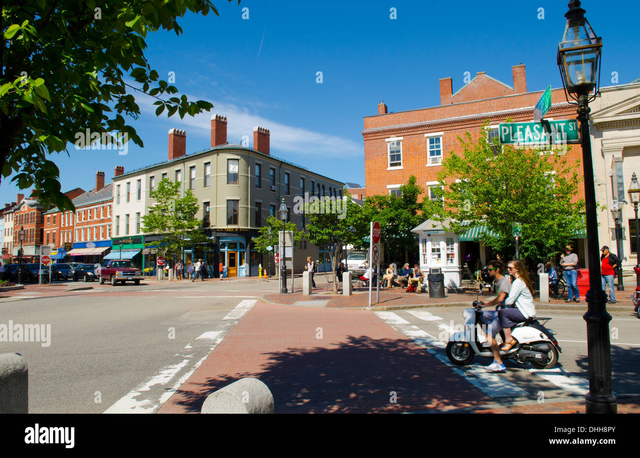 Portsmouth New Hampshire Main Centre Square with cars and traffic in