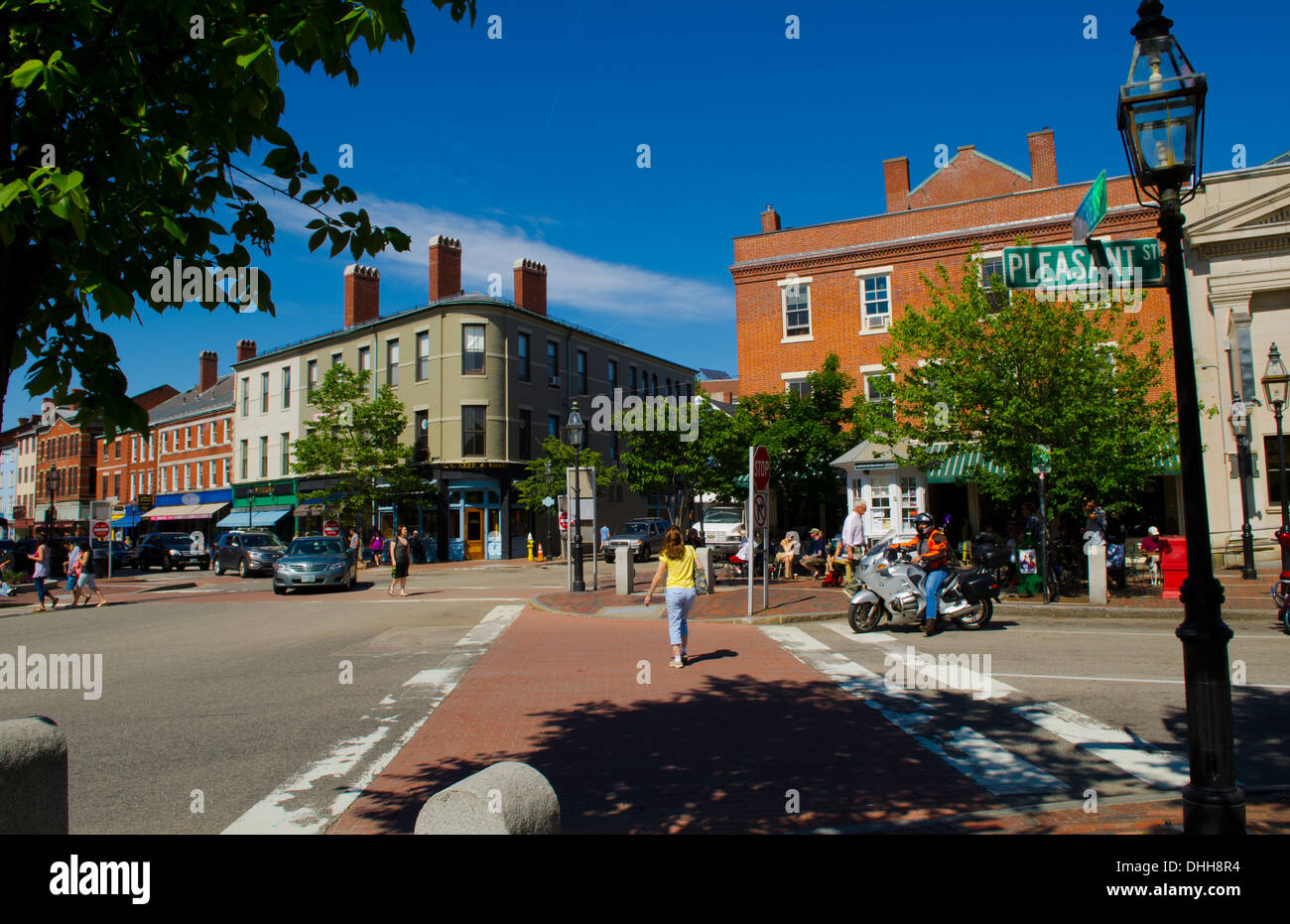 Portsmouth New Hampshire Main Centre Square with cars and traffic in