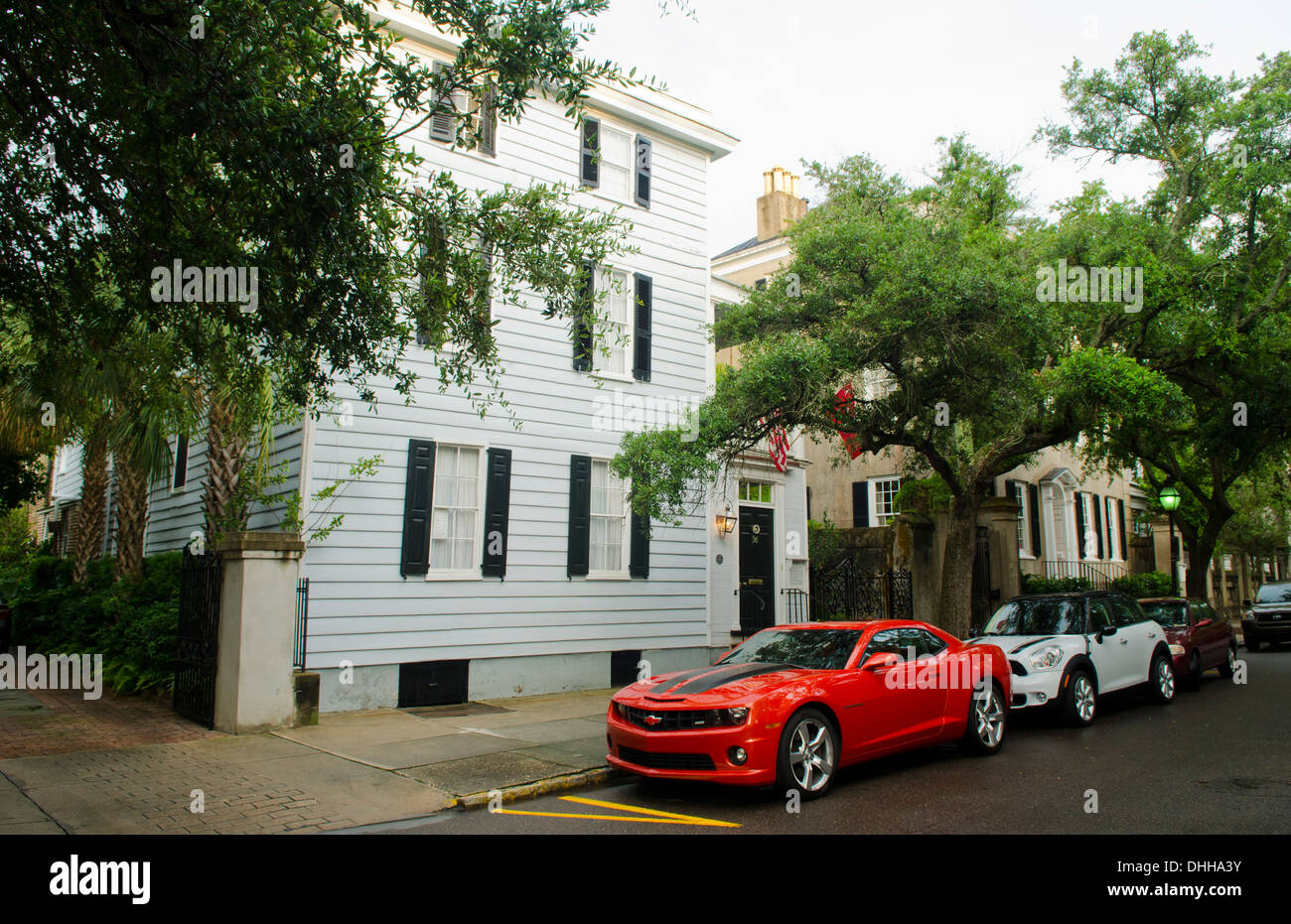 Charleston South Carolina scene of homes on Meeting Street which is one of the main streets in