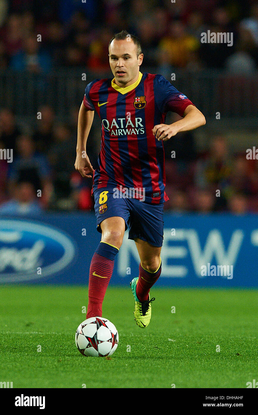 Andres Iniesta (FC Barcelona), during the Champions League soccer match between FC Barcelona and AC Milan, at the Camp Nou stadium in Barcelona, Spain, wednesday, november 6, 2013. Foto: S.Lau Stock Photo