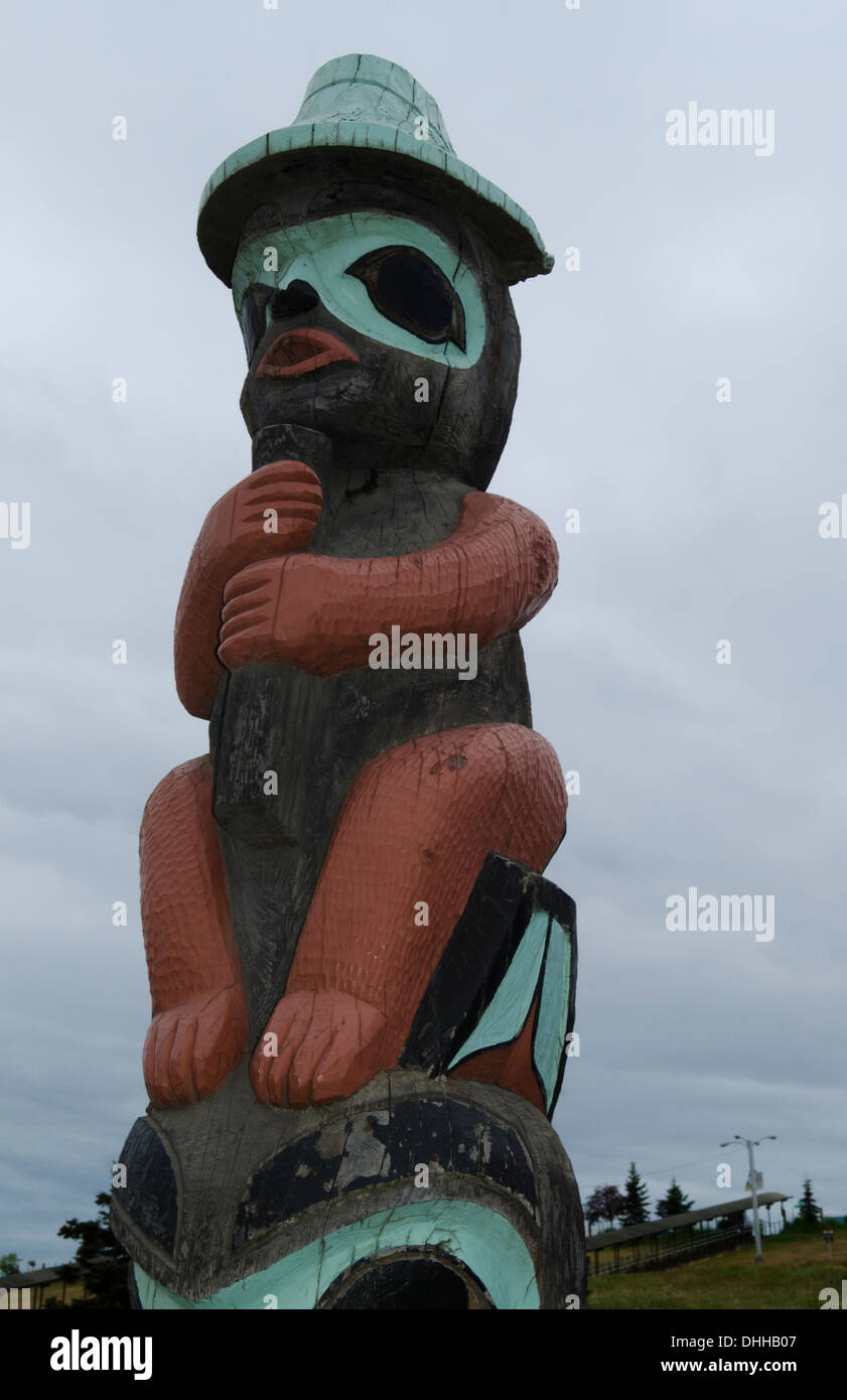 Anchorage Alaska totem pole from eskimo native people near Alaska