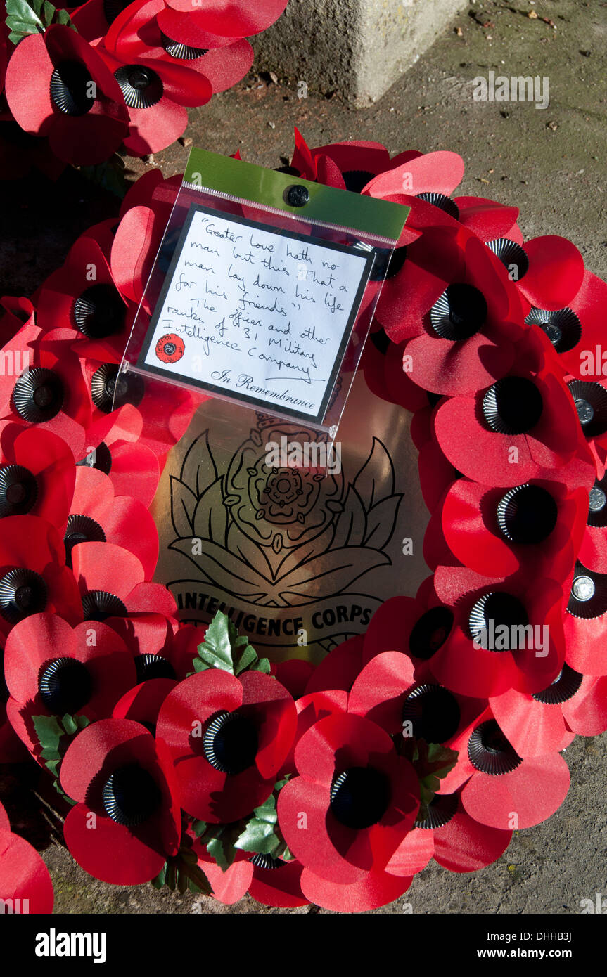 Hackney Remembrance Day Ceremony. November 10th 2013. wreath for the Intelligence service. Stock Photo