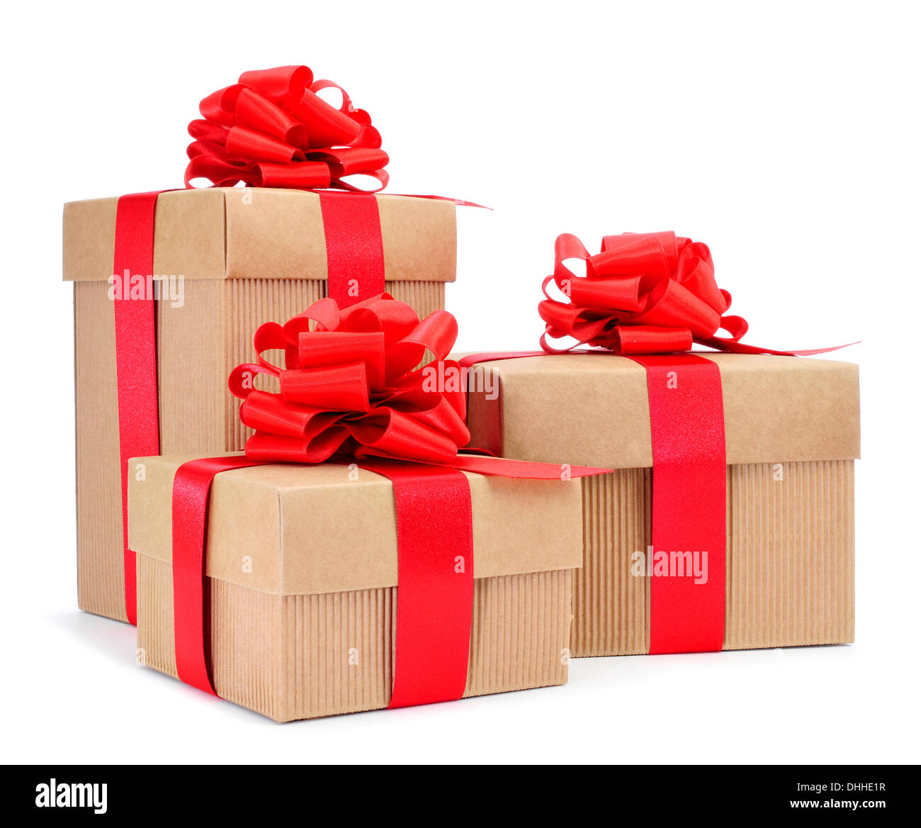 some gifts with a red ribbon on a white background Stock Photo