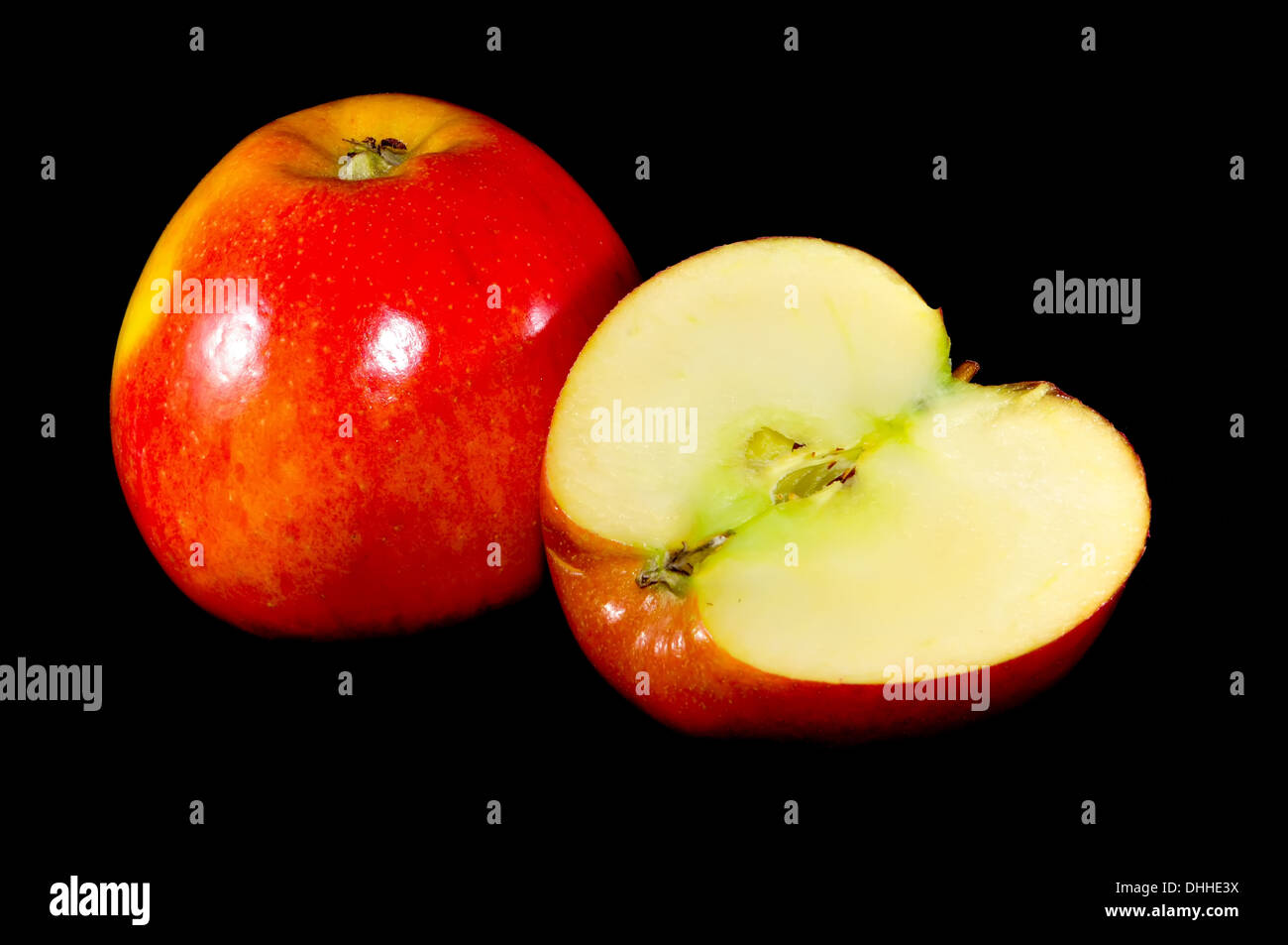 sliced apples on black background Stock Photo