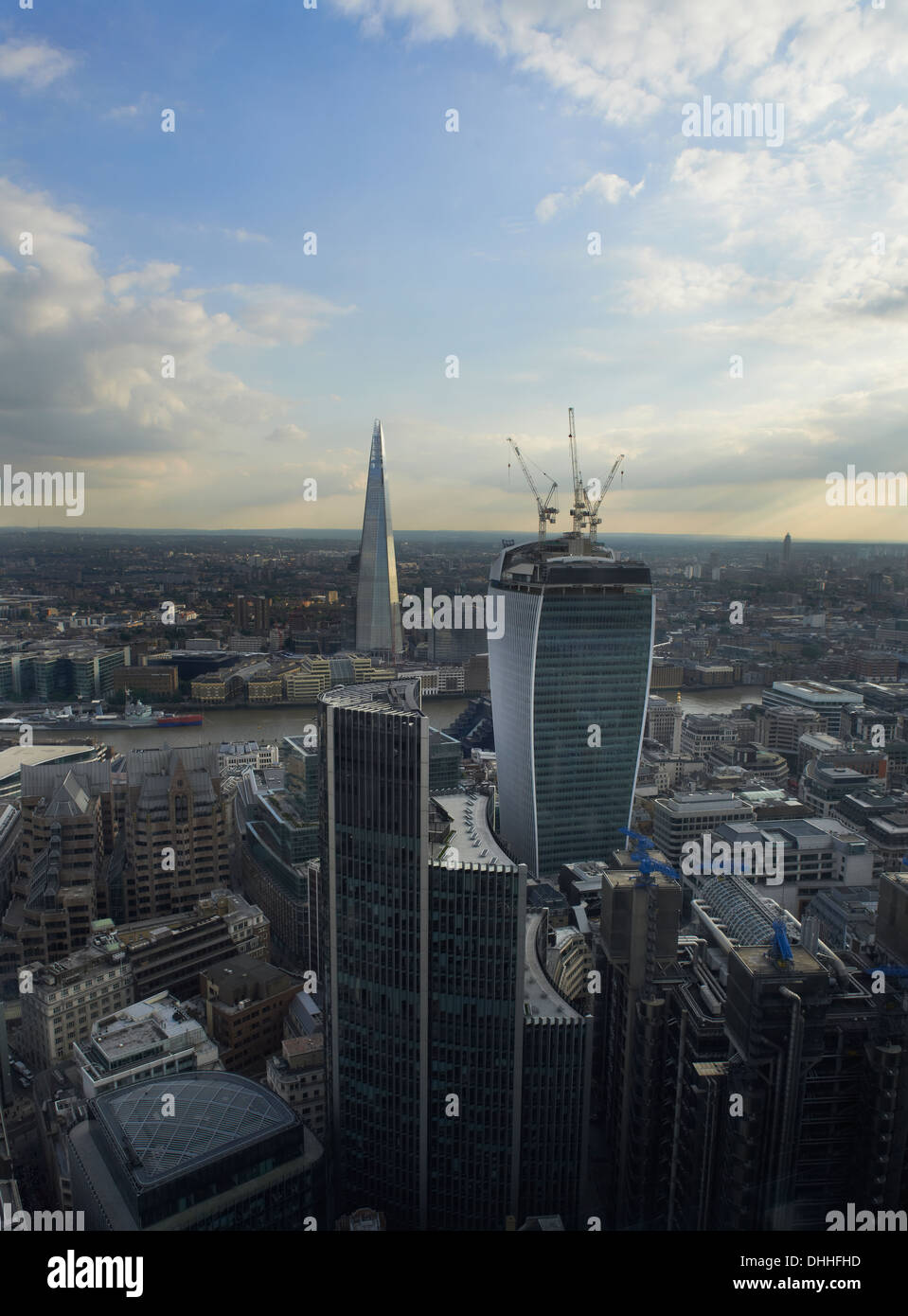 The Shard and The Walkie Talkie buildings taken from the top of the Gerkin Swiss Re building Stock Photo