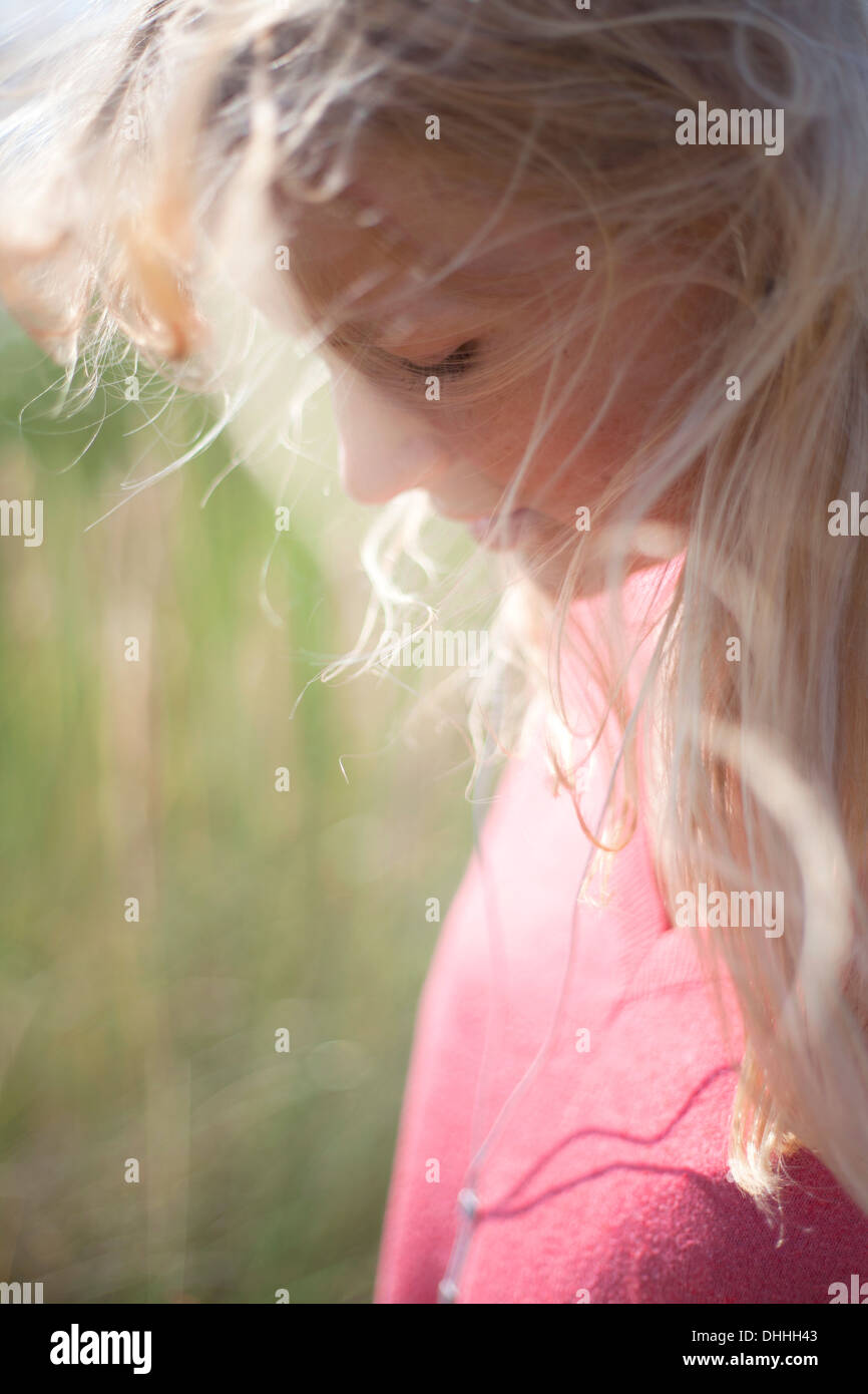 Close up portrait of woman with blonde hair, Wales, UK Stock Photo