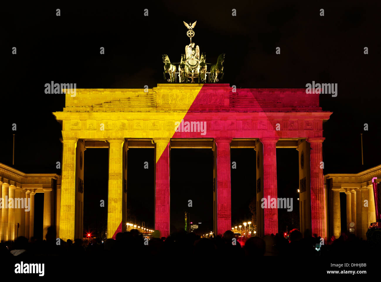 Colorfully illuminated Brandenburg Gate, Mitte, Berlin, Berlin, Germany Stock Photo