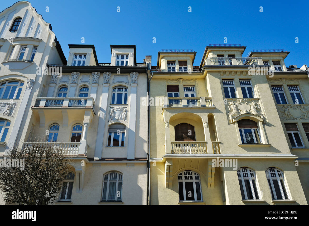 Art Nouveau facades, Bogenhausen, Munich, Upper Bavaria, Bavaria, Germany Stock Photo