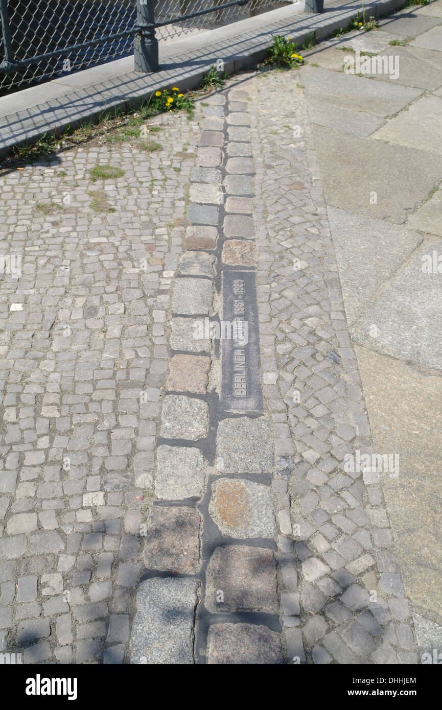 Granite sets marking line of Berlin Wall across pavement east side