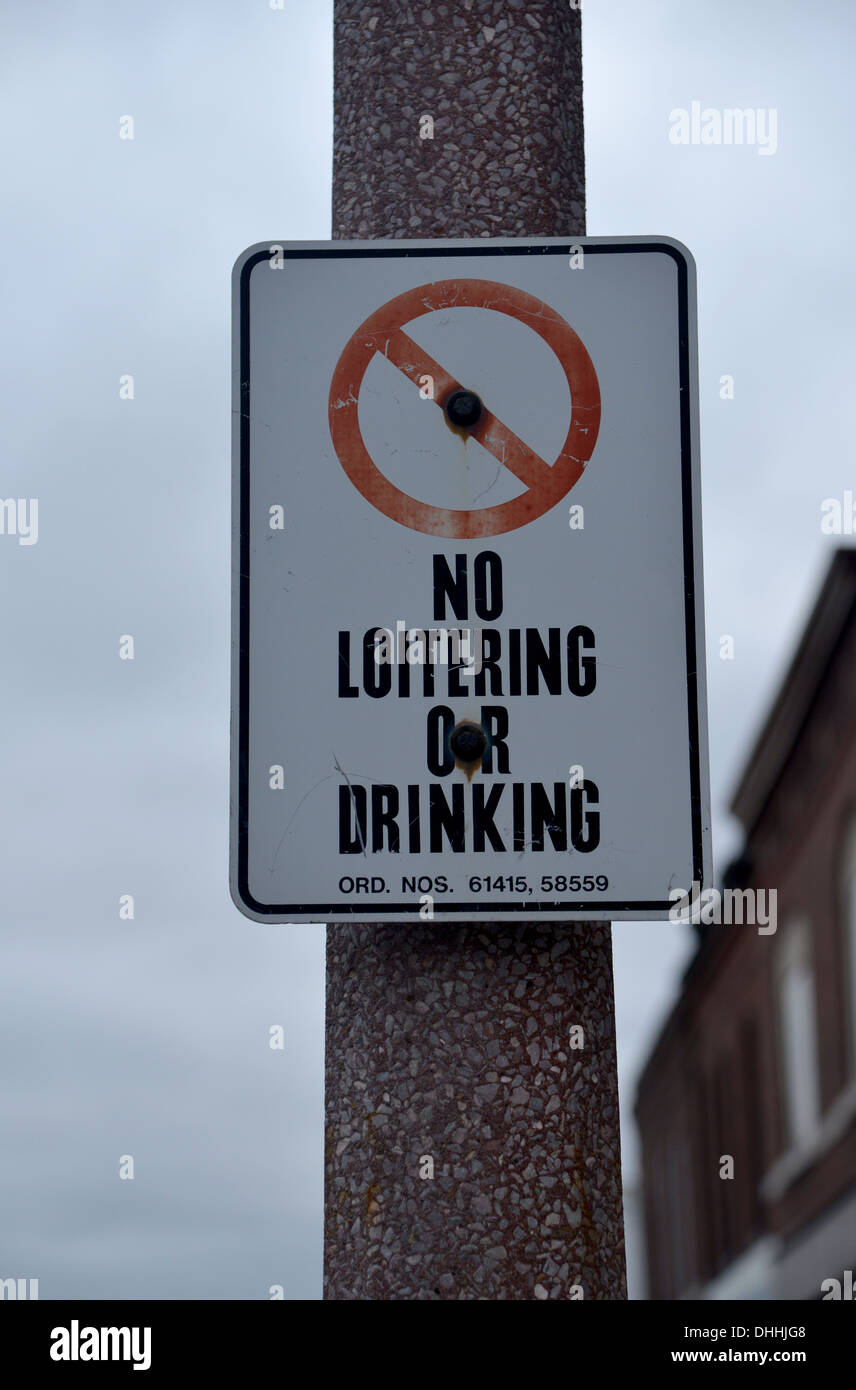 No loitering or drinking prohibitive sign, USA Stock Photo