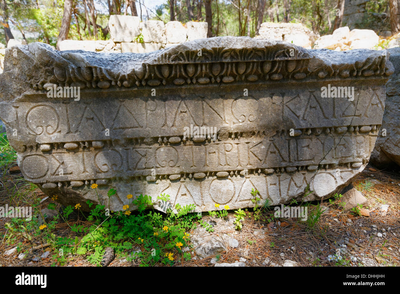 Inscriptions on the Boulevard, ancient city of Phaselis, Phaselis, Tekirova, Lycia, Province of Antalya, Turkey Stock Photo