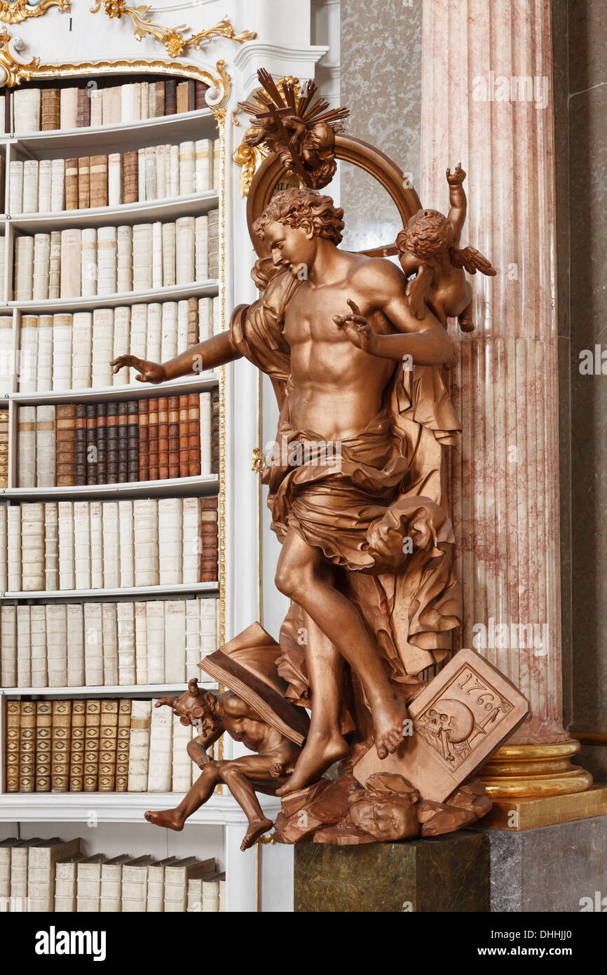 Wooden figure of Joseph Thaddeus stammer, Abbey Library, Admont, Admont, Styria, Austria Stock Photo