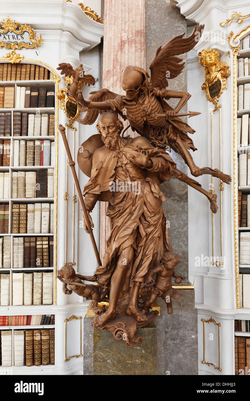 Wooden figure by Joseph Thaddaeus Stammel, Abbey Library, Benedictine Abbey of Admont, Admont, Styria, Austria Stock Photo
