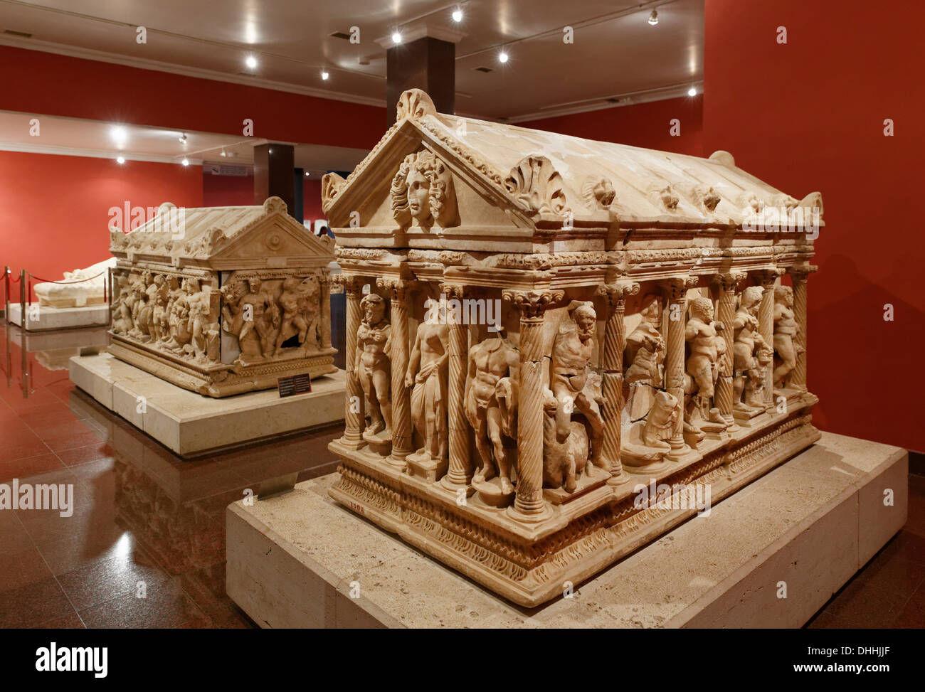 Archaeological Museum, sarcophagus of Hercules from Perge, 2nd century AD, Antalya, Antalya Province, Turkey Stock Photo