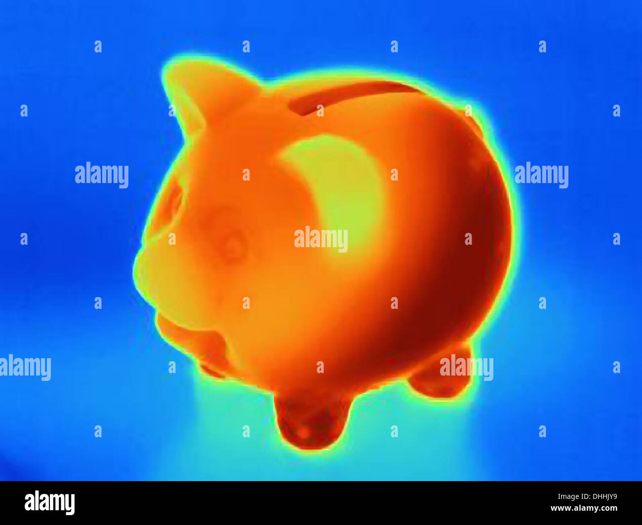 Thermal photograph of piggy bank Stock Photo