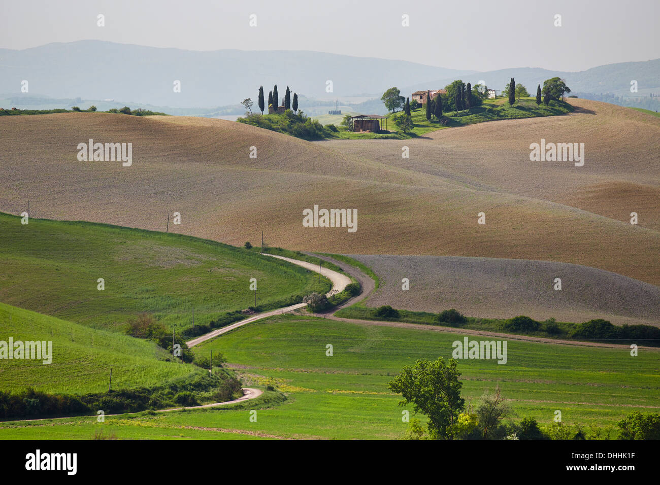 Hilly landscape of the Crete Senesi region, Taverne d'Arbia, Province of Siena, Tuscany, Italy Stock Photo