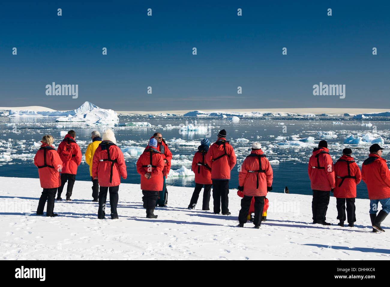 Tourists at Prospect Point, Antarctic Peninsula, Antarctica Stock Photo