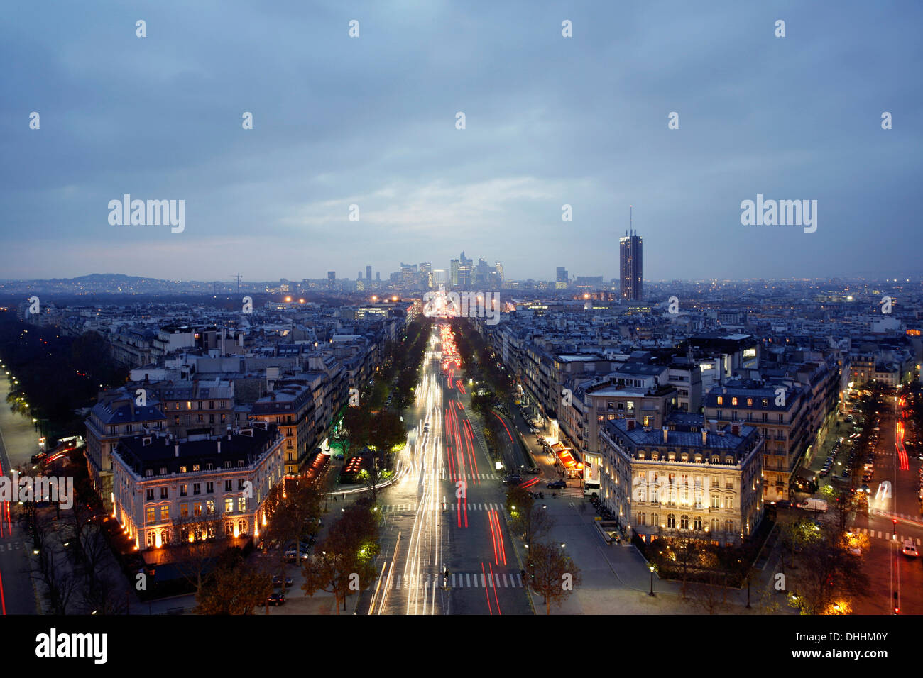 View from the Arc de Triomphe on the Avenue Charles de Gaulle, Paris, Ile-de-France, France Stock Photo