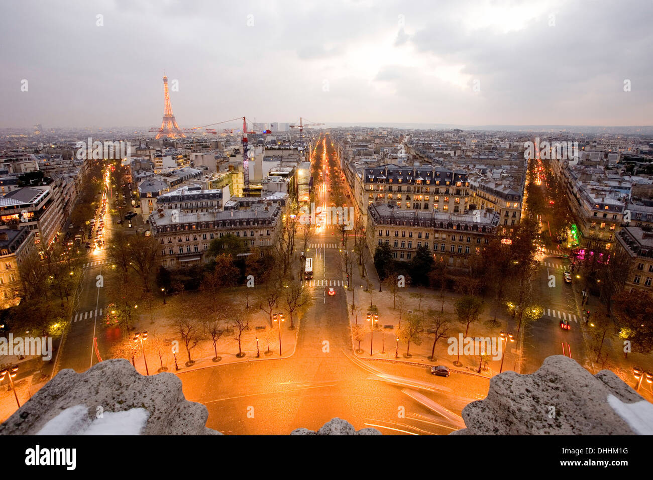 View from the Arc de Triomphe, Place Charles de Gaulle square, Paris, Ile-de-France, France Stock Photo