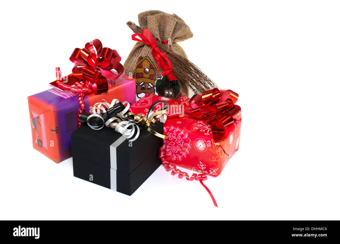 red and black presents for the sinterklaas party in Holland Stock Photo