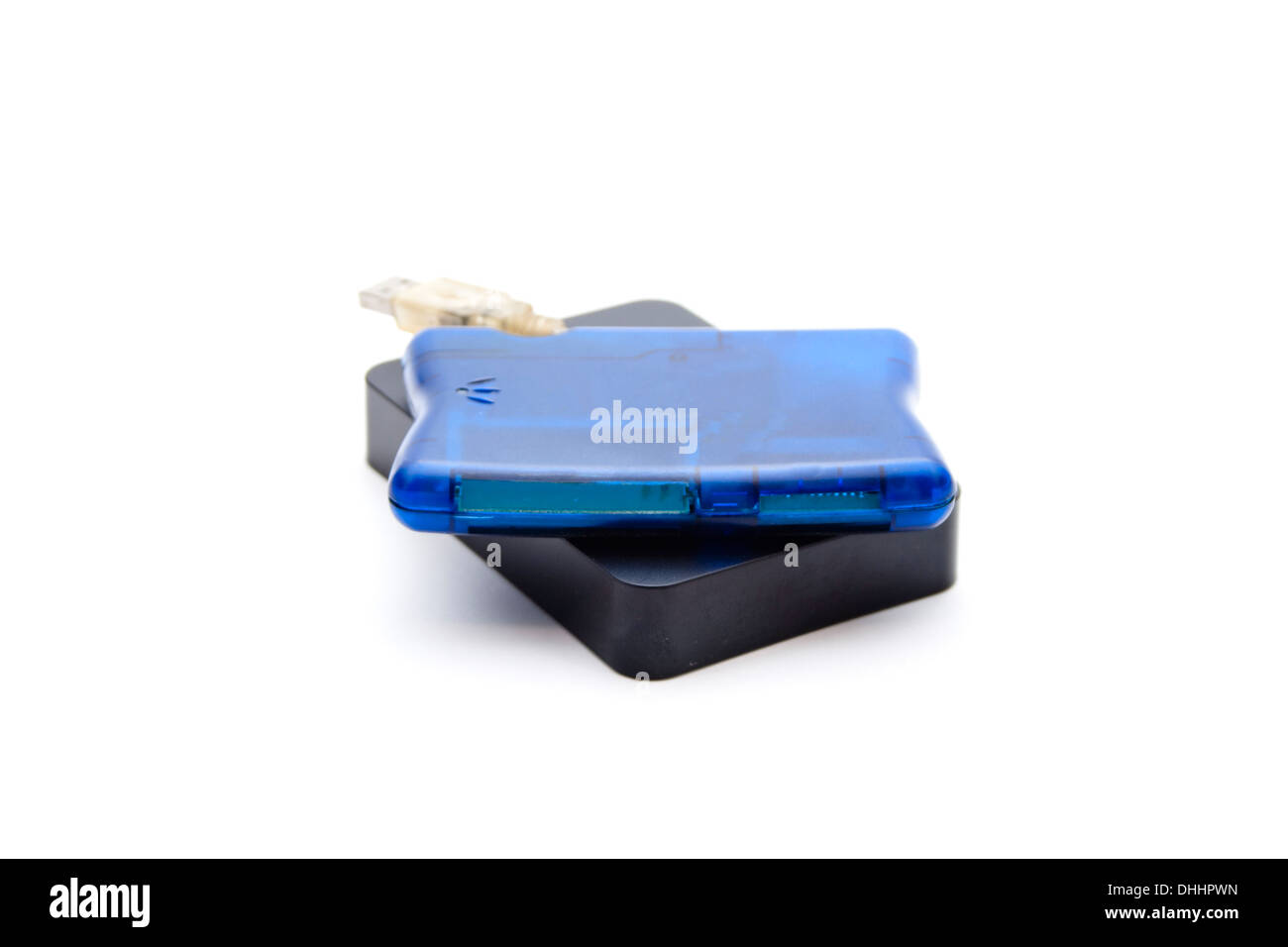 Blue Card Reader with External hard Drive Disk Stock Photo Alamy